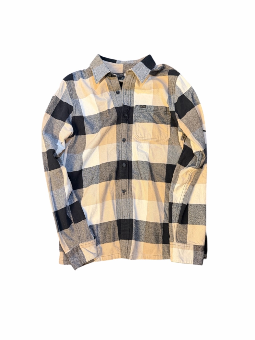 Hollister Men’s Black, Cream & Gray Plaid Flannel Shirt Size M
